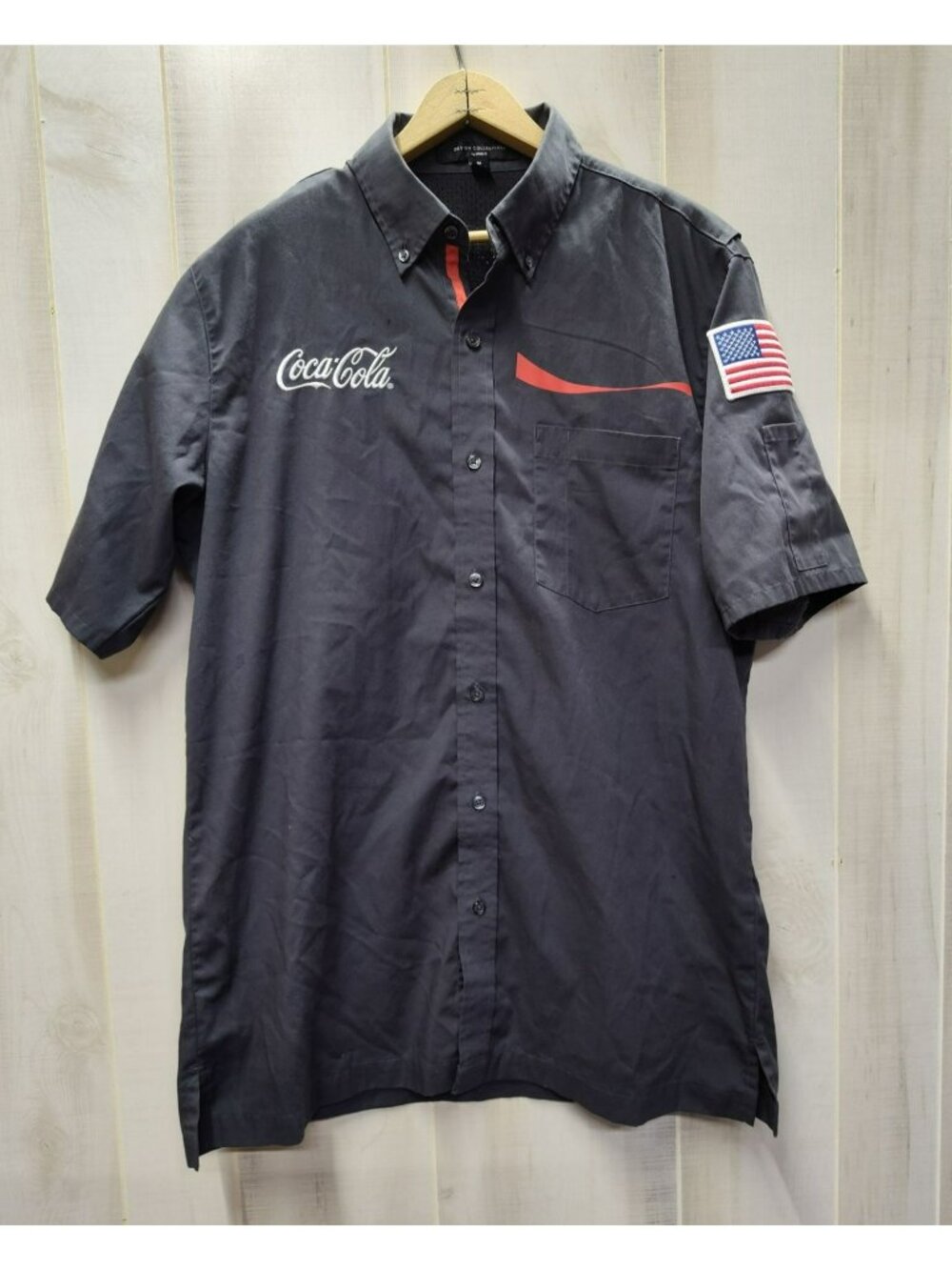 Coca-Cola Coke Dk Gray Uniform Shirt S/S Med American Flag United Cintas Costume